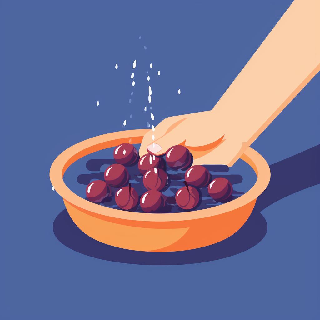 Hands washing and pricking plums
