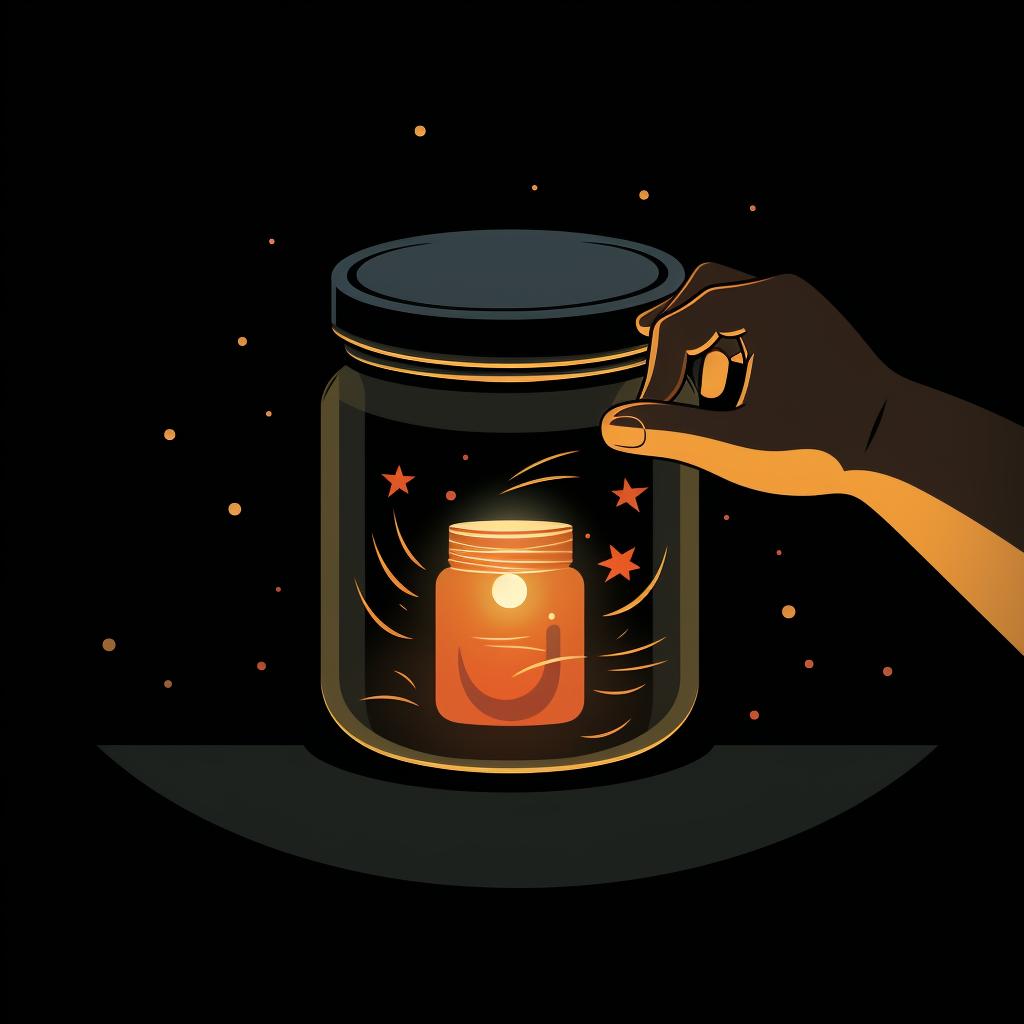 A sealed jar being placed in a dark cupboard
