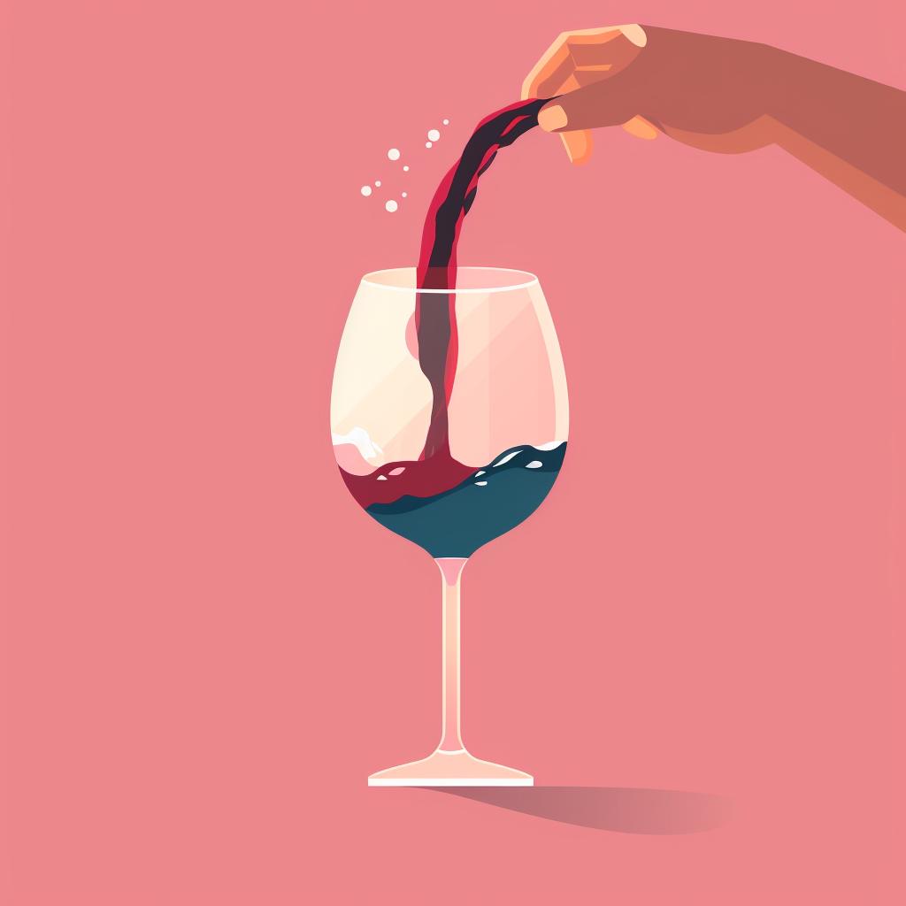 A hand holding a wine aerator over a wine glass.