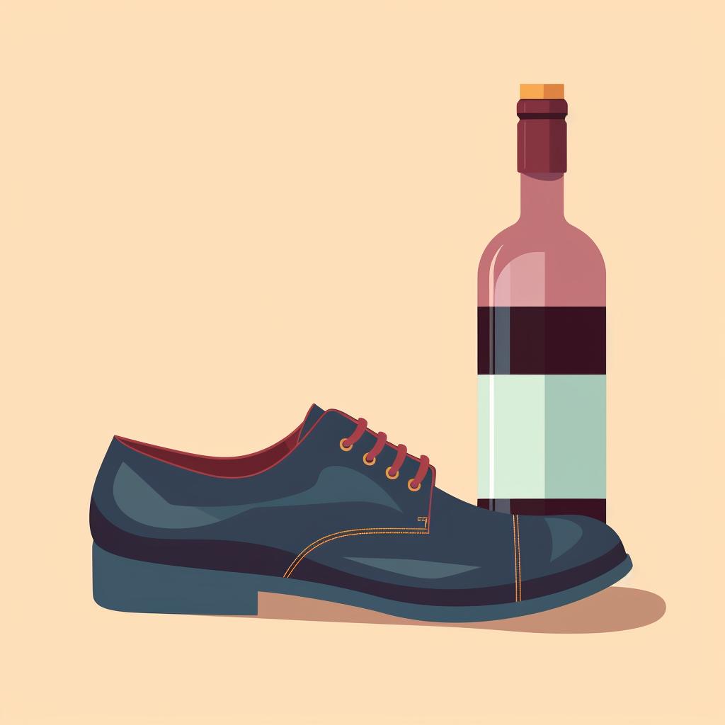 A sturdy shoe next to a wine bottle