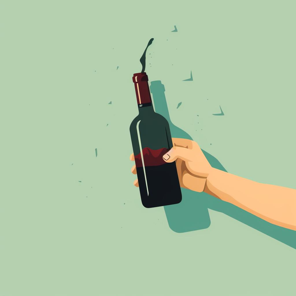 Hand holding a shoe with a wine bottle inside, knocking it against a wall