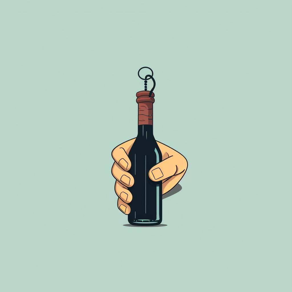 A hand twisting a key inserted in a wine bottle cork and gently pulling it upwards.